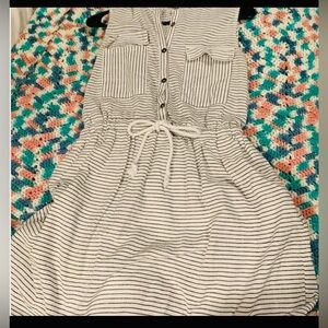 Ethereal by Paper Crane White &‎ Black Stripe Sleeveless Cotton Dress, S